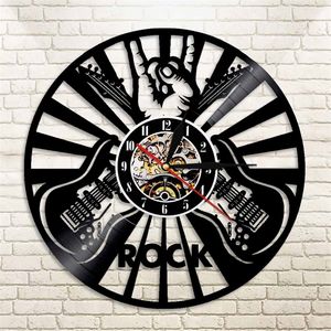 Guitar Rock Vinyl Record N Roll Wall Clock Creative Home Decor Gift For Music Lover Guitarist 210310