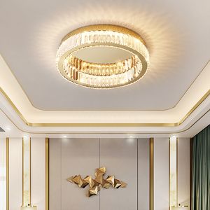 Modern Fashion Gold Crystal Light Art Decor Round Ceiling Lights Living Room Bedroom LED Taklampa Belysningsarmaturer