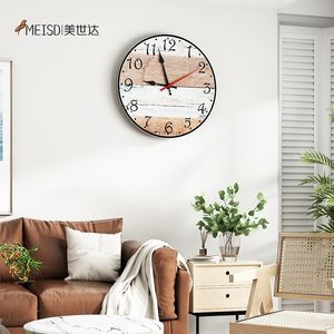 Meisd Rustikale Wanduhr Drucken Farben Hängende Kunst Poster Vintage Pfeile Uhr in Rundheim Dekor Horloge Retro Freies Verschiffen 210310