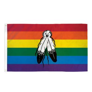 Dwa Spirit Rainbow Pride 3 'x 5'ft Flagi Zewnątrz faceci Banery 100D Poliester Żywe kolor z mosiądzami Przelotka Wysoka jakość