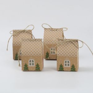 50 stks Kraft Paper Candy Box Christmas Gift Wrap House Shape Party Cookies Packing Favors Boxes