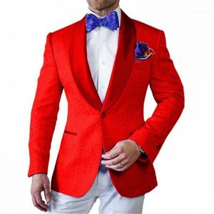 Gravata Vermelha De Smoking Branco Para Casamento venda por atacado-Marca Groomsmen Shawl Lapel Noivo TuxeDos Homens Vermelho e Branco Suits Casamento Prom Man Jacket Calças Gravata Z74 Blazers Masculinos