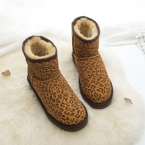 Çizmeler kadın leopar ayakkabı kış kar sıcak kürk kaymaz yağmur lace up
