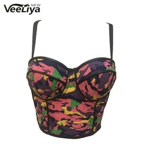 Mode camo pu läder bralet push up kvinnors bustier korsett bröllopsfest beskuren rör topp 210527