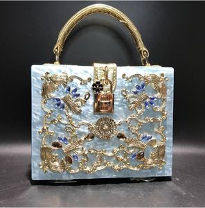 Fábrica atacado mulheres bolsas de ombro de couro de luxo metal esculpido acrílico jantar saco doce hollow flor moda bolsa elegante diamantes bolsa
