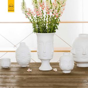 Forma de rosto desenhos de cerâmica vaso porcelana decoração home corredor vasos para flores branco ferramentas 210623