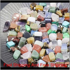 Нерегулярные натуральные каменные подвесные ожерелья Gemstone Agate Crystal Quartz Burquoise Malachite Jade Amethyst Pendants с кожаными цепями O8YCS