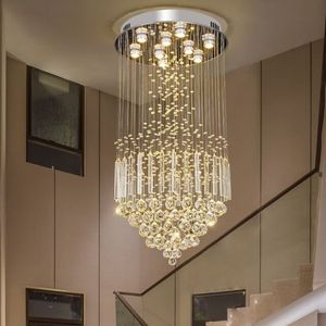 モダンなリビングルームの階段の階段のロビーホームクリスタルランプのための高級クリスタルシャンデリアLED屋内照明ランプ