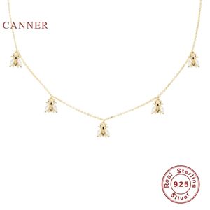 CANNER Real 925 Sterling Silver Necklace For Women Geometric Clavicle Chain Bee Tassel Jewelry Pendant 18K Collar Joyero 210621