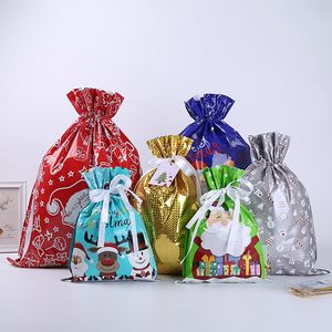 Weihnachten Kordelzug Souvenir Tasche Santa Claus Candy Sack Weihnachten Bäume Elch Muster Hängen Dekor Säcke Haushalt Lagerung Taschen BH5167 TYJ