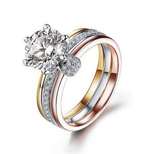 Storlek 6-10 Bröllopsringar Top Sälj Lyxig Smycken 925 Sterling SilverRose Gold Fill Round Cut White Topaz CZ Diamond Gemstones Eternity Woemen Auktion Band Ring Gift