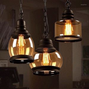 Amerikansk svart hängande lampa Europa Modern Amber Glass Pendant Industriell Decor Lighting Vintage Abat Jour Suspendu Lampor