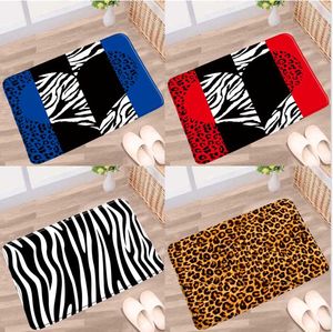 Tapetes de banho tapetes geométricos de leopardo tapete azul vermelho preto listras brancas animais textura textura não deslizamento decoração de decoração de quarto de entrada do quarto tapete