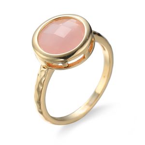 2021 Kvinnor Ring Fashion Rosa Big Round Natural Stone Guldfärg Bröllop Ringar För Kvinnliga Smycken Anillos Mujer