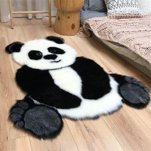 Panda Impresso Tapete Adorável Criança Carpete Cowhide Faux Couro Pele NonsLip Antislip Esteira 94x100cm Animal Imprimir Tapete 210301