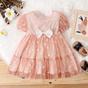 Sommer Süße Prinzessin Infant Baby Mädchen Kleid Koreanische Blume Gedruckt Geburtstag party Tüll Bowknot Tutu Kleid Q0716