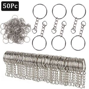 50Pcs Silver Plated Metal Blank Keyring Keychain Split Ring Keyfob Key Holder Rings Women Men DIY Key Chains Accessories Marking G1019