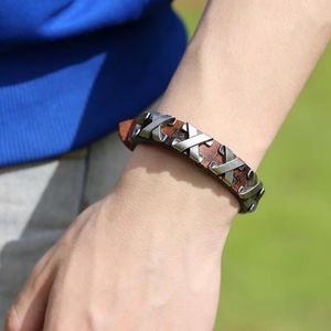 Wholesale studded cuff bracelet resale online - Charm Bracelets Genuine Cow Leather Men Bracelet Jewelry Accessories Metal Rivets Cross Studded Wrap Wristband Cuff Bangles