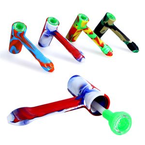 5.5inches Colorful Silicone Smoking Pipe Hammer Style Hand Tobacco Pipes With Glass Bowl Oil Rigs Bong For Dry Herb Smoke Accessories