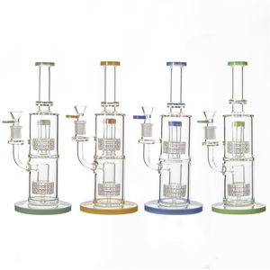 Colorful Oil Dab Rigs Hookahs 11 Inch Water Pipes Thick Glass Bong 14 Female Jiont Double Stereo Matrix Birdcage Bongs With Bowl LBLX210401