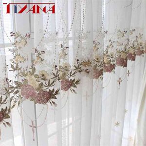 European Luxury Embroidered Curtain Ready Sheer Curtain For Living Room Bedroom Window Screen Kitchen Tulle Curtain M063#4 210913