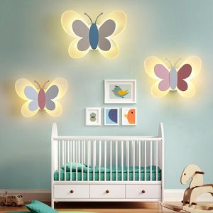 Wall Lamp Butterfly Modern Girl Bedroom Creative Sconce Lamps Cartoon Children's Room Led Bedside Attached