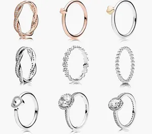 Fedi nuziali da donna in argento sterling 925 con zirconi cubici e diamanti per anello in oro rosa stile Pandora classico con perline fidanzamento regalo da donna con scatola