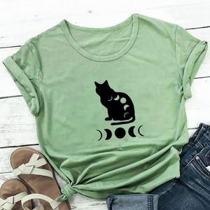 Dames T shirt Maanfase in Cat Print Katoen Dames T shirt Unisex Grappige Zomer Casual Korte Mouw Top Nature Minnaar Shirts