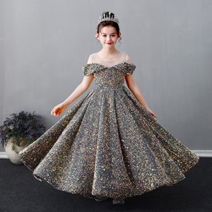 Paillettenspitze kleine Mädchen Prinzessin Blumenmädchen Kleider für Hochzeits Geburtstagsfeier Langes Kleid formelle Festzugskleider Junior Brautjungfer Kleidung 403