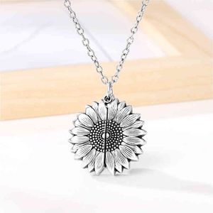 2023 Sun Flower Locket Gold Pendant You Are My Sunshine Openable Suower Necklace for Women