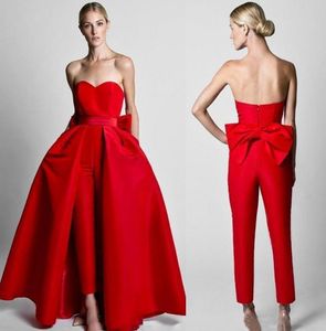 2021 섹시한 백 크리코 jabotian jumpsuits 이브닝 드레스 탈착식 스커트 연인 빨간 댄스 파티 가운 여성을위한 새로운 디자인 바지