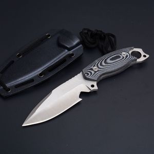 Hög kvalitet utomhus överlevnad rakt jaktkniv 9Cr18mov satin drop point blad full tang micata hantera fasta bladknivar med kydex