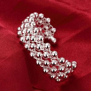 Bangle 925 Sterling Silver Full Smooth Beads Armband för Kvinna Bröllop Förlovning Mode Charm Party Smycken