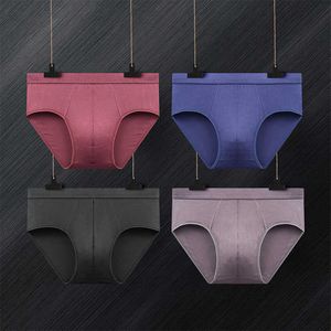 4 st / parti Andningsbara Modala Mäns Underkläder Briefs Men Bodysuit Mänskliga Bekväma Solid Underbyxor Mens Briefs 210707