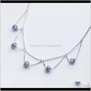 Halsband hänger smycken s925 sterling sier bluish violett bollar tassle kristall ihålig ut triangel hängande halsband chokers för kvinnor dr