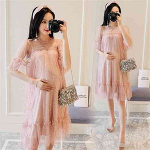 Maternity Clothes Women Pregnant Dresses Korean Short Sleeve Pregnancy Set 210922