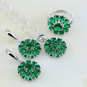 Green Emerlad White Australian Crystal Sterling Silver Jewelry Sets For Women Wedding Earrings Pendant Necklace Ring