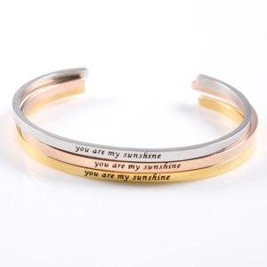 Armreif „You Are My Sunshine“, Edelstahl-Armband mit Gravur, positives inspirierendes Zitat, Handabdruck, Mantra-Armreif für Frauen