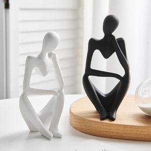 Dekorativa Objekt Figuriner Svart Modern Abstrakt Statyer Skulpturharts Konstnärlig Tänkare Figur Tänkande Man Födelsedaggåva