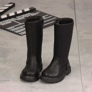 Bambini moda stivali alti ragazzi ragazze più velluto caldo romman puro classico nero qualità mircofiber superiore scarpe da bambino 211227