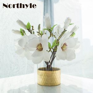 Dekoracyjne kwiaty wieńce Northle White Magnolia Sztuczna sztuczna jedwabna jedwab 2 głowy Orchid Flores Branch na DIY Holding Bouquet Home Wedding