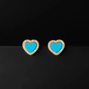 925 Sterling Silver Blue Love Earrings Simple Turquoise Hartvormige Dames Mode Trend Merk Sieraden