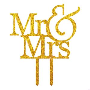 その他のお祝いパーティー用品MRと夫人ウエディングケーキトッパーゴールドシルバーブラックマルチスタイルキラキラアクリル花嫁の新郎のロゴの装飾