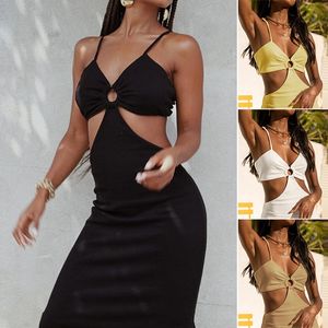 Kadın Seksi Kesip Sıkı Elbise Yaz Halter Örme Beachwear Parti Uzun Elbise X0521