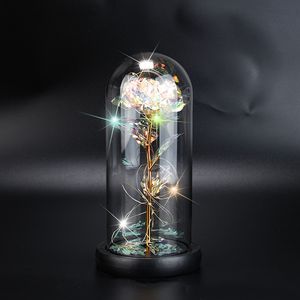 Fashion Gold Foil Rose Glass Cover Decorative Flowers LED Light Simulation Color Gold 24K Valentine's Day Gift Decoration