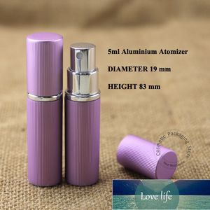 Promoção 5 pçs / lote 5ml roxo frasco de perfume de alumínio + macacão de vidro Pot Feminino 1 / 6oz cosmético pequeno spray min lliquid recipiente