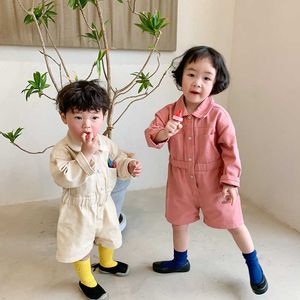 Korean style boys and girls fashion solid color s clothes cotton loose long sleeve unsiex bodysuits 1-6Y 210615