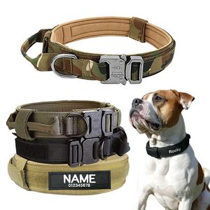 Militaire tactische halsband met hond tag nylon verstelbare grote halsband met handvat training uitvoerende aangepaste huisdier kraag X0703