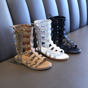 Sommer-Gladiator-römische High-Top-Baby-Mädchen-Sandalen mit flachen römischen Schuhen mit hohlen rutschfesten Freizeitsandalen 210226