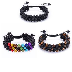 6mm Natural Stone Beaded Three Layer Strands Charm Bracelets For Men Women Handmade Rope Braided Fashion Jewelry